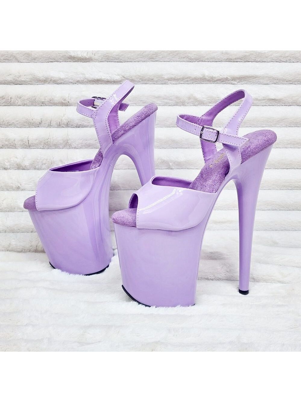 809 Lavender Lilac Patent Ankle Strap Platform 8" High Heel Sandals